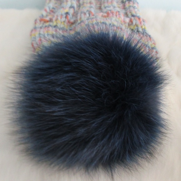 Real fur pompom hat, knit winter hat, Merino wool